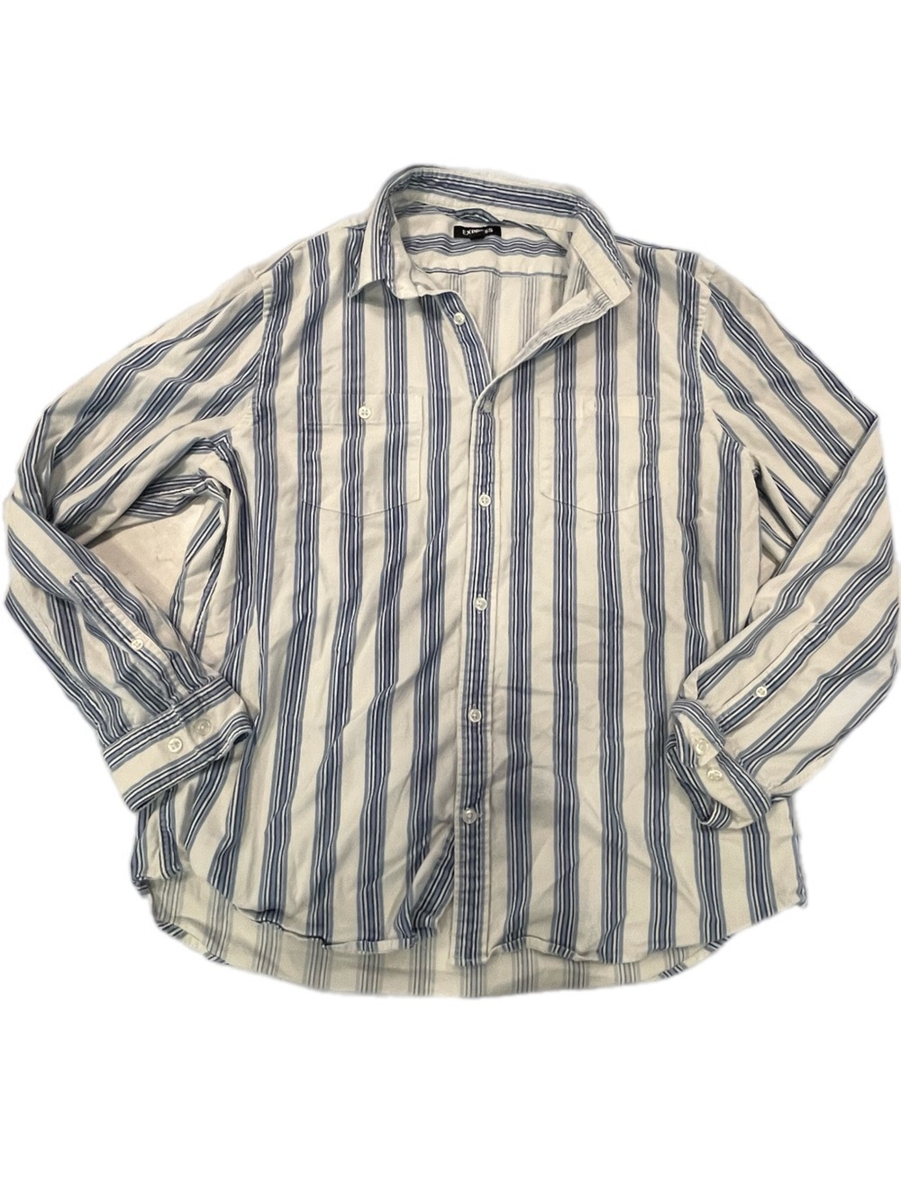 Express men’s large corduroy Blue & White Striped Button-Up long sleeve Shirt